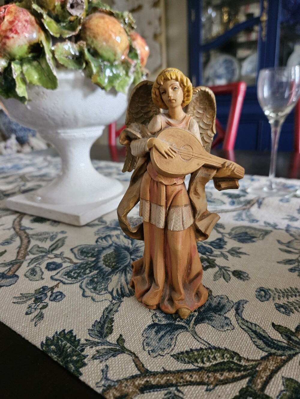 Vtg. Fontanini Angel w/mandolin #252 Italy Signed Simonetti
